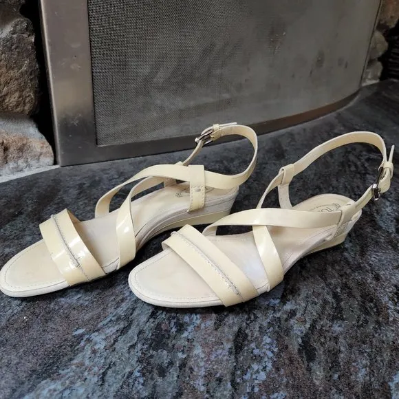 Tod's Vintage Cream Patent Leather Strappy Sandals Size 36.5