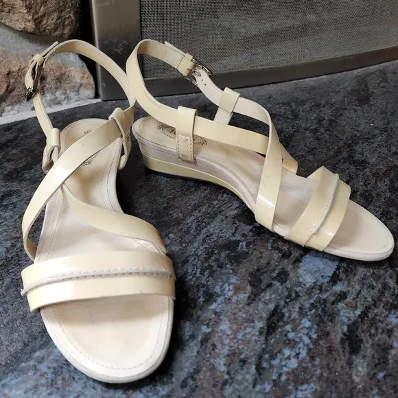 Tod's Vintage Cream Patent Leather Strappy Sandals Size 36.5