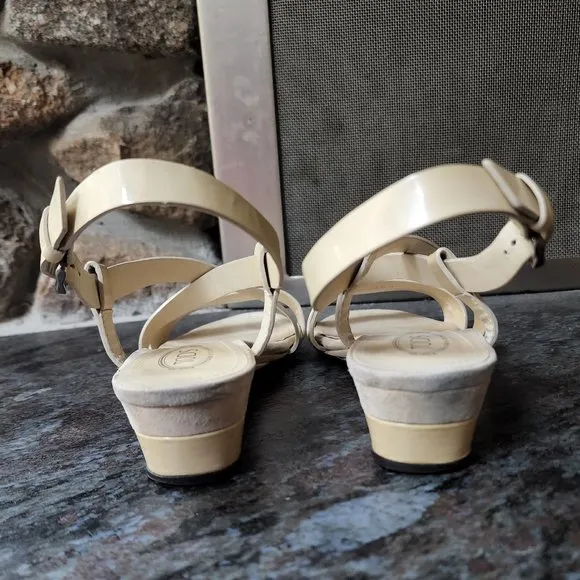 Tod's Vintage Cream Patent Leather Strappy Sandals Size 36.5