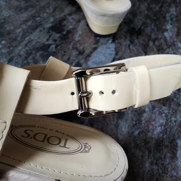 Tod's Vintage Cream Patent Leather Strappy Sandals Size 36.5