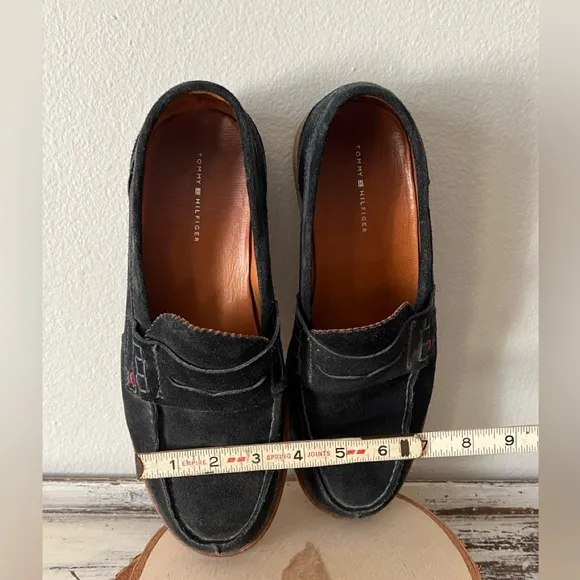 Tommy Hilfiger Navy Suede Penny Loafers  Men's Shoes 9 Leather Sole Portugal VTG