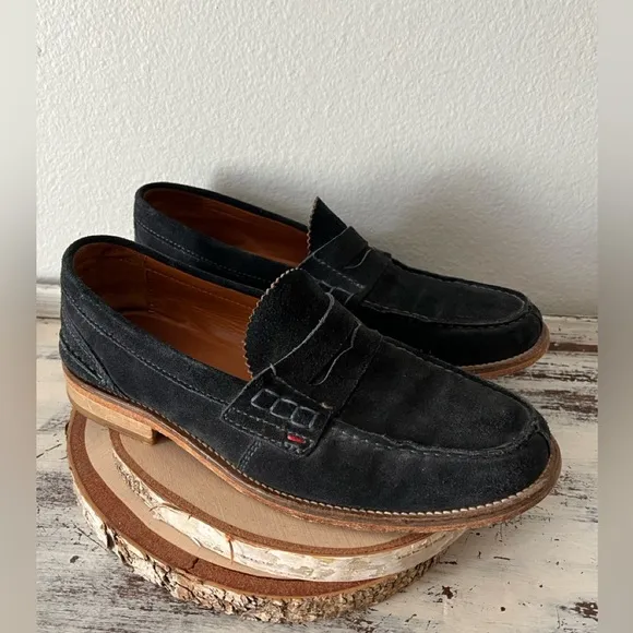 Tommy Hilfiger Navy Suede Penny Loafers  Men's Shoes 9 Leather Sole Portugal VTG