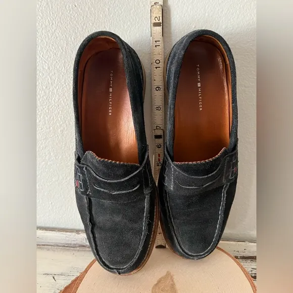 Tommy Hilfiger Navy Suede Penny Loafers  Men's Shoes 9 Leather Sole Portugal VTG