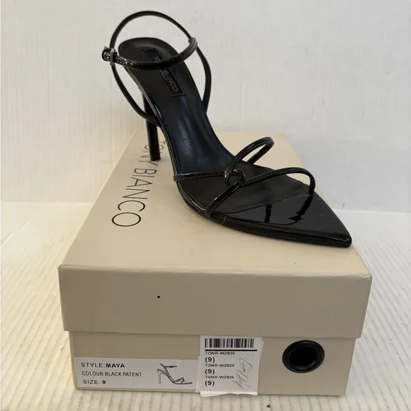 Tony Bianco Maya Elegant Black Strappy Heels patent