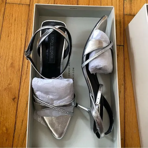 Tony Bianco Fortune Sandals Silver Nappa Metallic high heels strappy Revolve 5