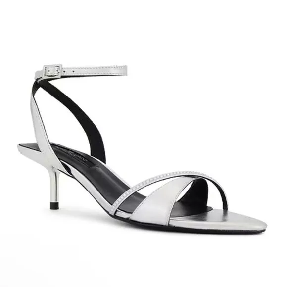 Tony Bianco Fortune Sandals Silver Nappa Metallic high heels strappy Revolve 5