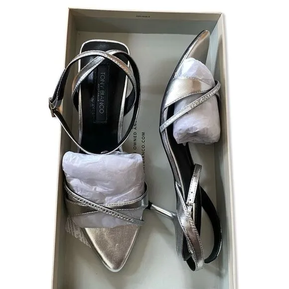 Tony Bianco Fortune Sandals Silver Nappa Metallic high heels strappy Revolve 5