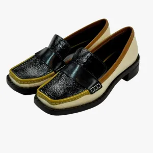 Tory Burch 70s Square Loafer 25mm Size 7 ColorPerfect Black/New Cream/Tan Cuoio