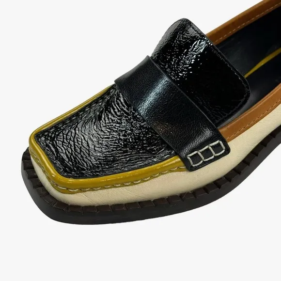 Tory Burch 70s Square Loafer 25mm Size 7 ColorPerfect Black/New Cream/Tan Cuoio