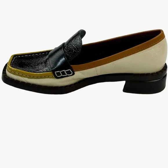 Tory Burch 70s Square Loafer 25mm Size 7 ColorPerfect Black/New Cream/Tan Cuoio