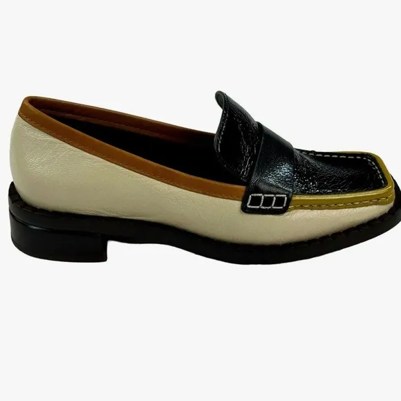 Tory Burch 70s Square Loafer 25mm Size 7 ColorPerfect Black/New Cream/Tan Cuoio
