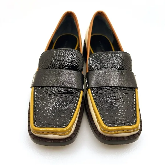 Tory Burch 70s Square Loafer 25mm Size 7 ColorPerfect Black/New Cream/Tan Cuoio