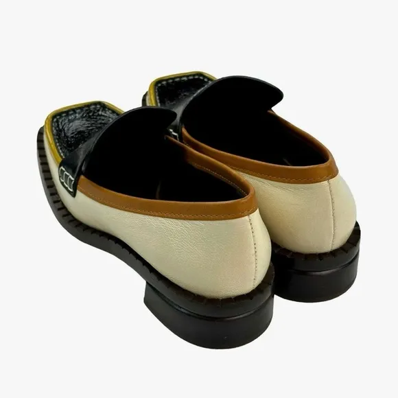 Tory Burch 70s Square Loafer 25mm Size 7 ColorPerfect Black/New Cream/Tan Cuoio