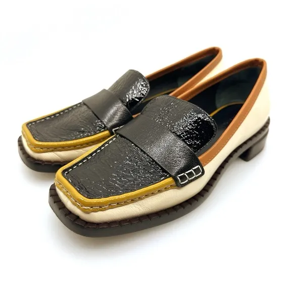 Tory Burch 70s Square Loafer 25mm Size 7 ColorPerfect Black/New Cream/Tan Cuoio