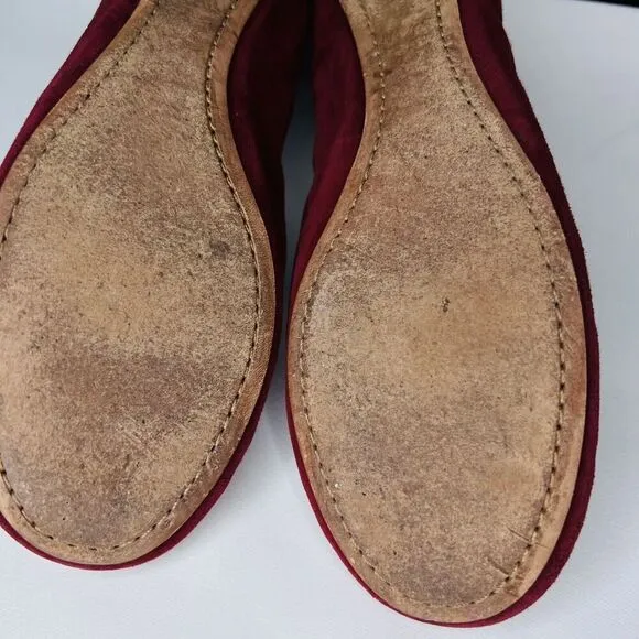 Tory Burch 7.5 Caroline 2 Ballet Flats Shoes Slipons Cabernet Suede Leather Red