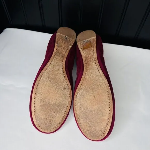 Tory Burch 7.5 Caroline 2 Ballet Flats Shoes Slipons Cabernet Suede Leather Red
