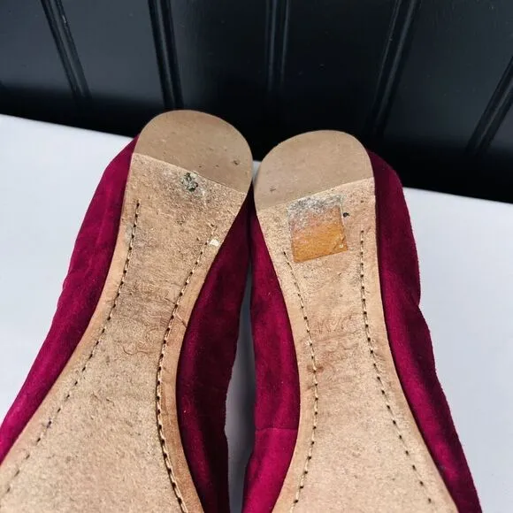 Tory Burch 7.5 Caroline 2 Ballet Flats Shoes Slipons Cabernet Suede Leather Red