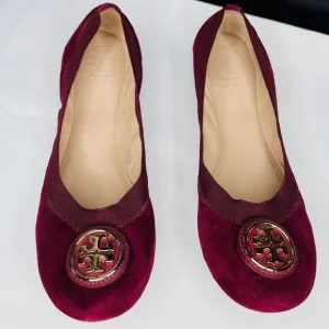 Tory Burch 7.5 Caroline 2 Ballet Flats Shoes Slipons Cabernet Suede Leather Red