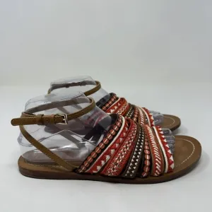 Tory Burch Ankle Strap Sandals Size 8.5M Red Poppy Strappy Boho