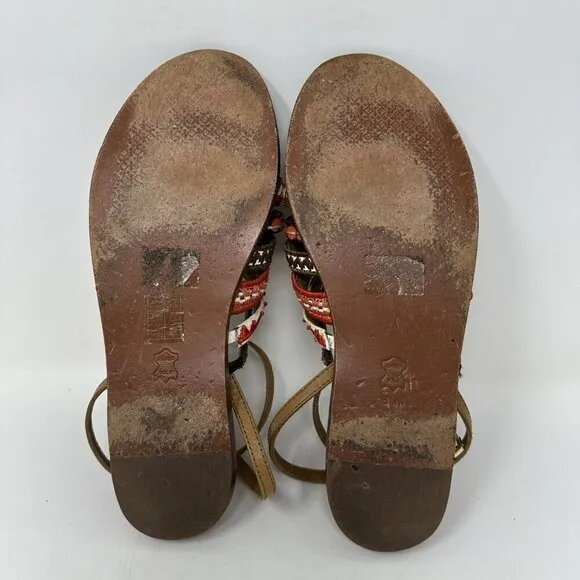 Tory Burch Ankle Strap Sandals Size 8.5M Red Poppy Strappy Boho