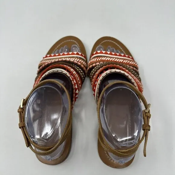 Tory Burch Ankle Strap Sandals Size 8.5M Red Poppy Strappy Boho