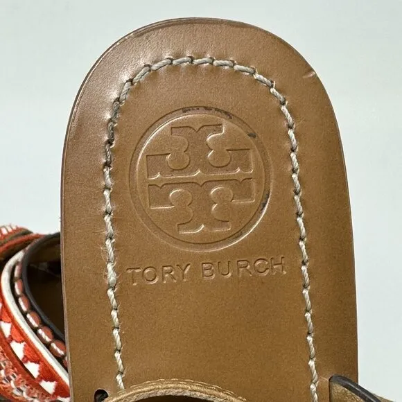 Tory Burch Ankle Strap Sandals Size 8.5M Red Poppy Strappy Boho