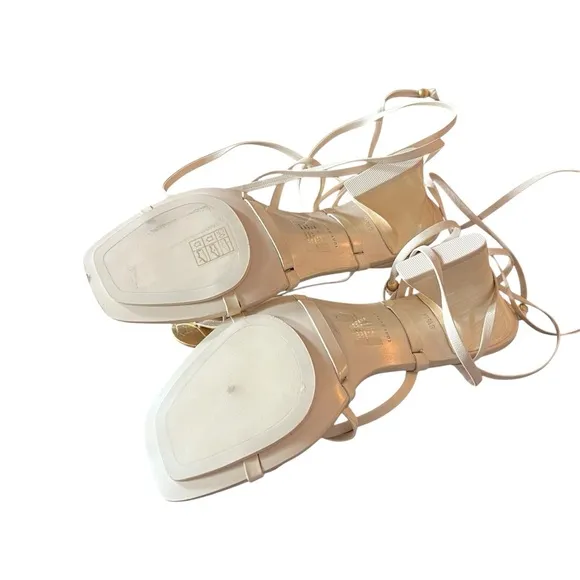 TORY BURCH Artisanal Knot Leather Sandal In Cream Ankle Wrap Ties NEW Size 6.5