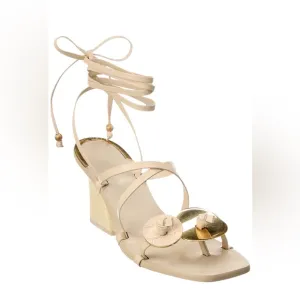 TORY BURCH Artisanal Knot Leather Sandal In Cream Ankle Wrap Ties NEW Size 6.5