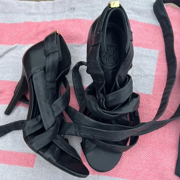 Tory Burch Black High Heel Peep-Toe Shoes