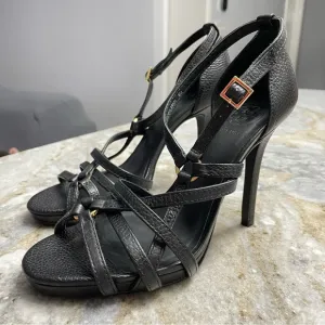 TORY BURCH Black Leather Strappy Sandals Heels Women’s 8