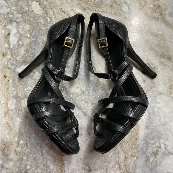 TORY BURCH Black Leather Strappy Sandals Heels Women’s 8