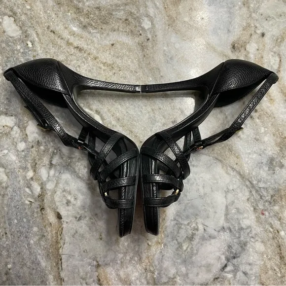 TORY BURCH Black Leather Strappy Sandals Heels Women’s 8