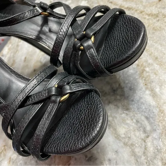 TORY BURCH Black Leather Strappy Sandals Heels Women’s 8