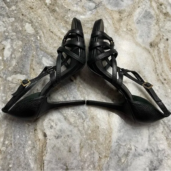 TORY BURCH Black Leather Strappy Sandals Heels Women’s 8