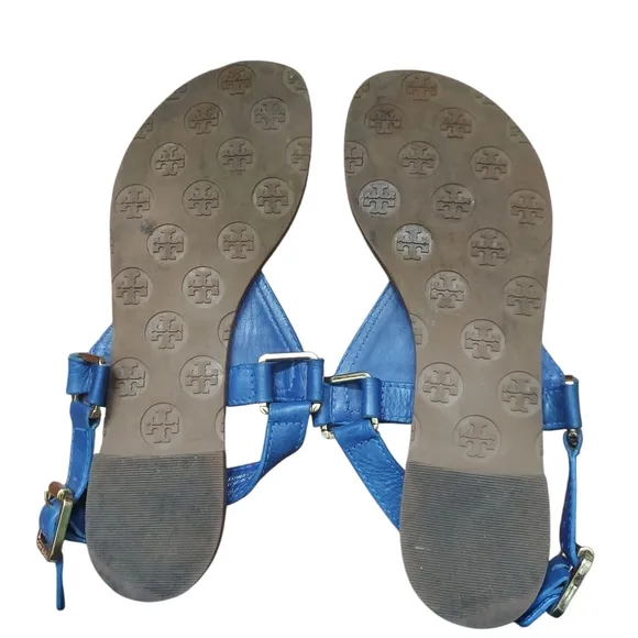 Tory Burch Blue Leather Sandals Leather Beach Size 7.5M