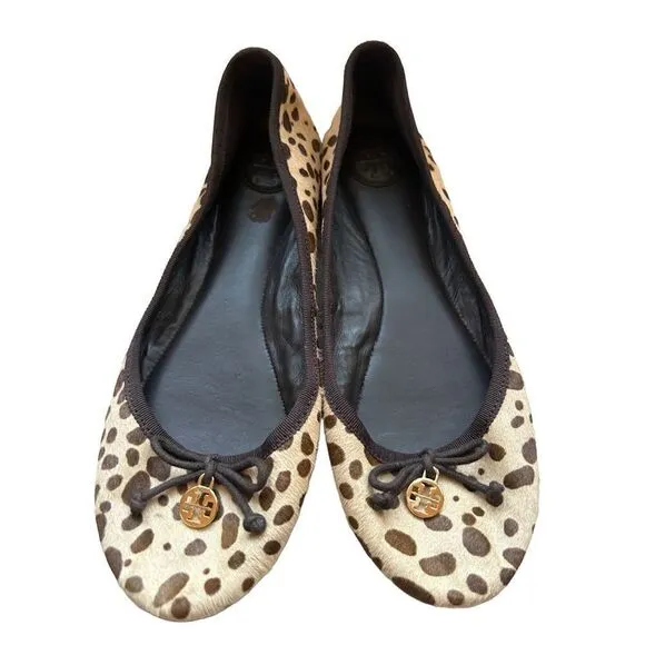 Tory Burch calf hair leopard print flats 7.5