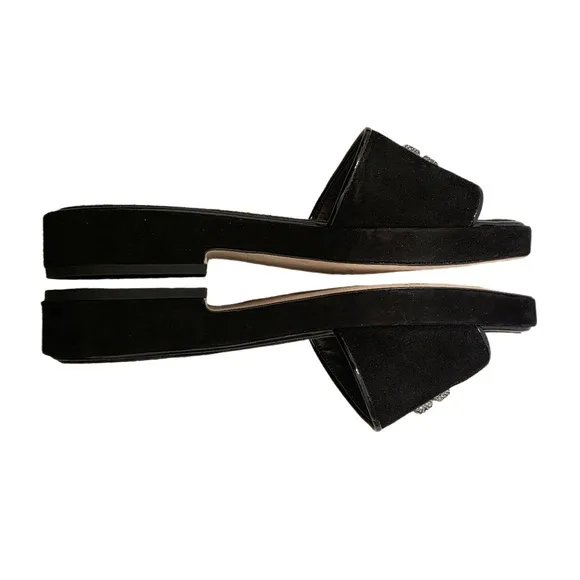 Tory Burch Eleanor Crystal Black Embellished Suede Slip On Slide Shoes 9.5M