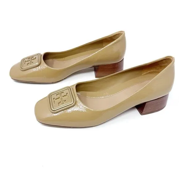 TORY BURCH Georgia Tan Patent Leather Square Toe Georgia Heels Pumps Size US 8