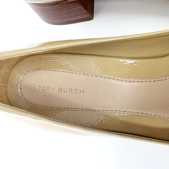 TORY BURCH Georgia Tan Patent Leather Square Toe Georgia Heels Pumps Size US 8