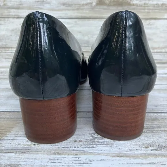 Tory Burch Patent Leather Pumps Shoes T Ring 50 Sz 8.5 Black Gold Heels Classic