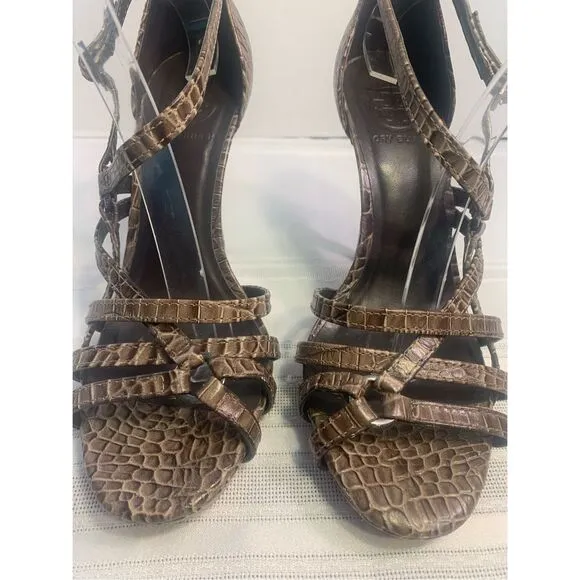 TORY BURCH REPTILE LEATHER STILETTOS STRAPPY SANDALS BUCKLE CLOSURE OFFICE SIREN