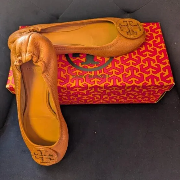 Tory Burch Reva Brown Leather Flats