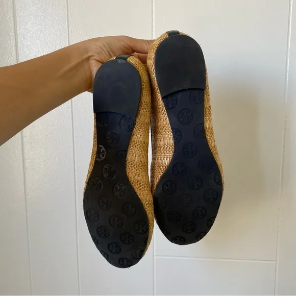Tory Burch Reva Navy &amp; Raffia Straw Woven Flats Size 91/2​​​