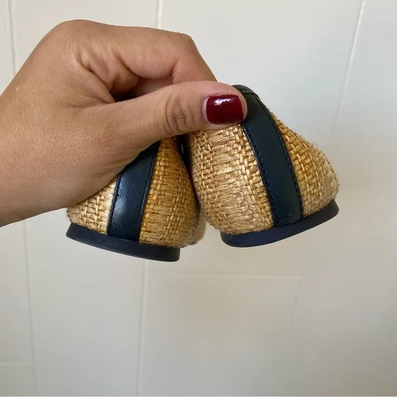 Tory Burch Reva Navy &amp; Raffia Straw Woven Flats Size 91/2​​​