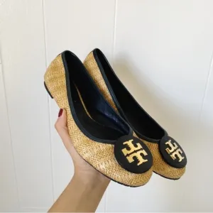 Tory Burch Reva Navy &amp; Raffia Straw Woven Flats Size 91/2​​​