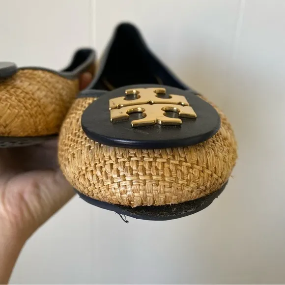Tory Burch Reva Navy &amp; Raffia Straw Woven Flats Size 91/2​​​