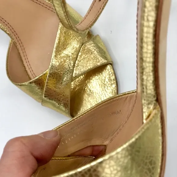 Tory Burch Shayley Mirror Gold Craquelee Heeled Sandal Shoes Size 10.5