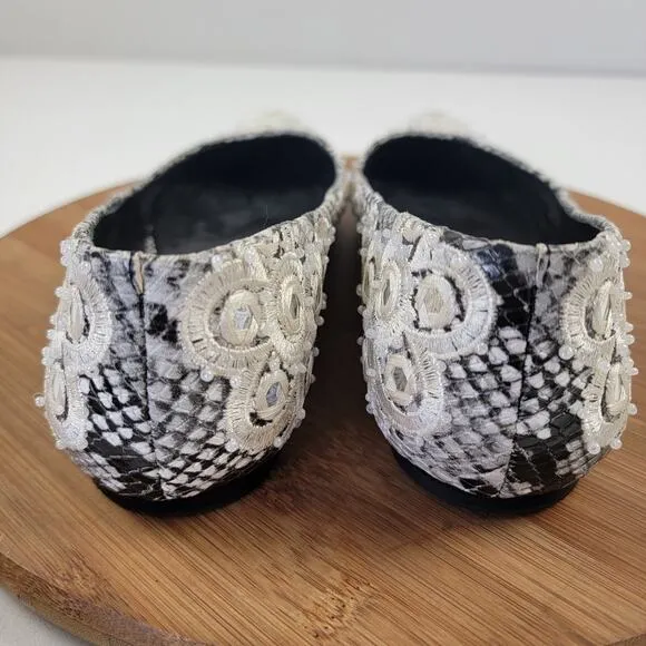 Tory Burch 'Yasmin' Embroidered Flat White Leather Womens Shoe Sz 10 M MSRP $378