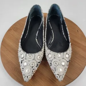 Tory Burch 'Yasmin' Embroidered Flat White Leather Womens Shoe Sz 10 M MSRP $378