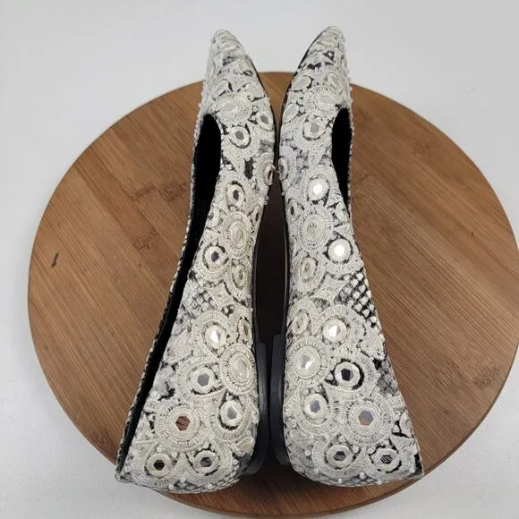 Tory Burch 'Yasmin' Embroidered Flat White Leather Womens Shoe Sz 10 M MSRP $378